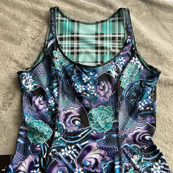 NWT Blackmilk Tartan Aqua vs Koi Purple Inside Out Dress ~ LIMITED Size Large - Picture 9 of 12
